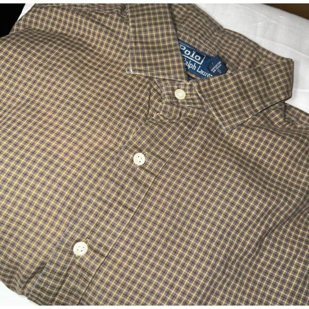 Ralph Lauren Mens Estate Classic Fit Large Brown Plaid Button up shirt‎